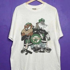 NHL Dallas Stars Looney Tunes White Short Sleeve Unisex T shirt